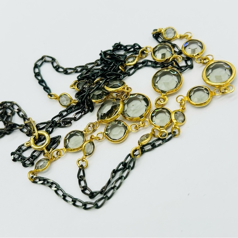 Trifari Vintage Crown Trifari Gray Crystal Bezels on Black Chain